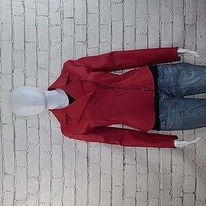 Akris Punto Asymmetric Zip Fitted Lux Nappa Leather Biker Jacket in Red - NWOT